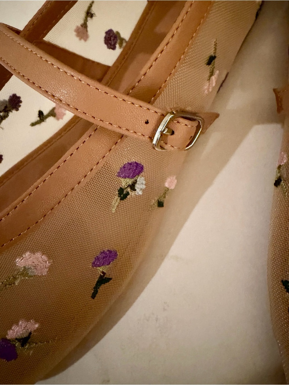 No Boundaries Mary Jane Mesh Flats with Embroidered Purple Flowers, Size 11 - Picture 3 of 8